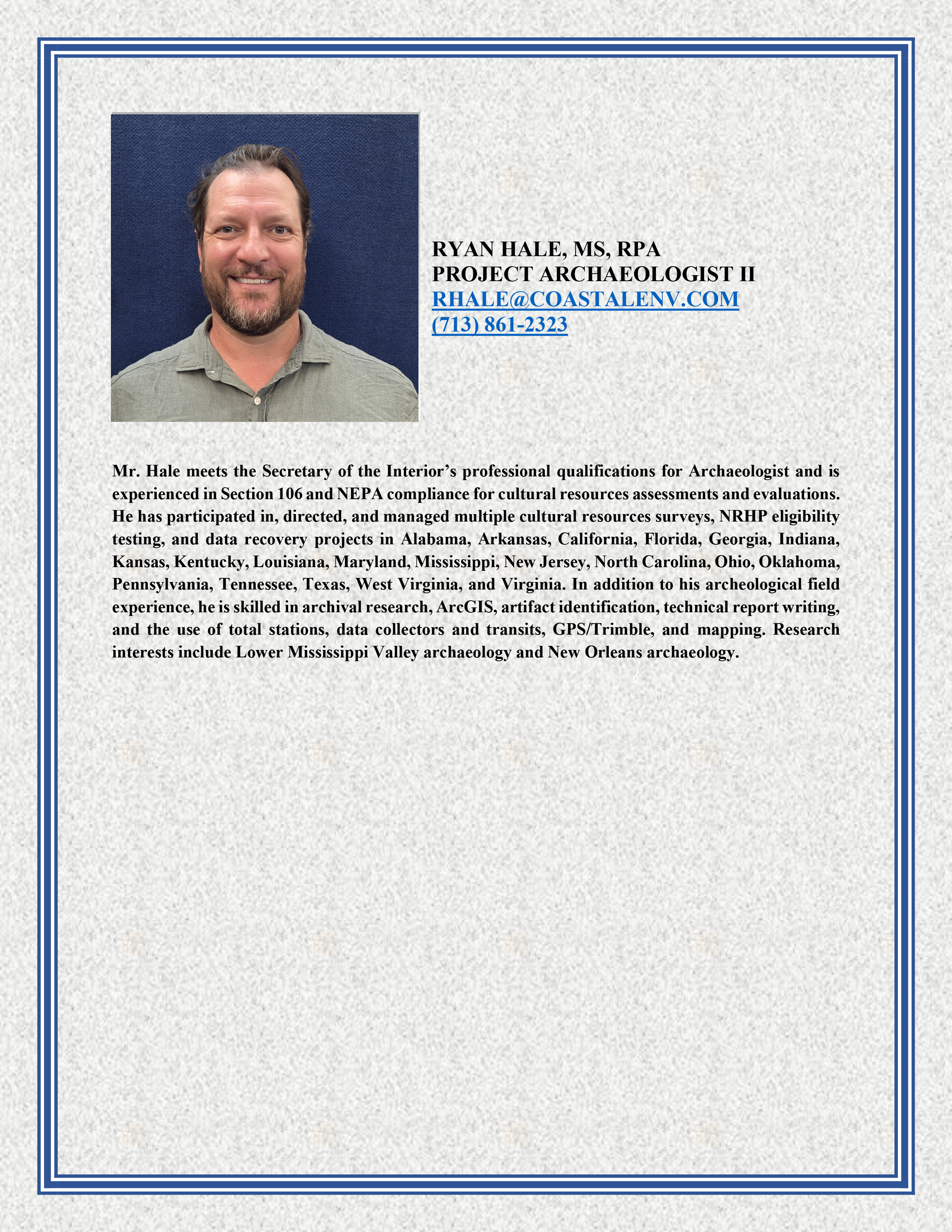 Robert Westrick Bio - Baton Rouge, LA - Coastal Environments, Inc.