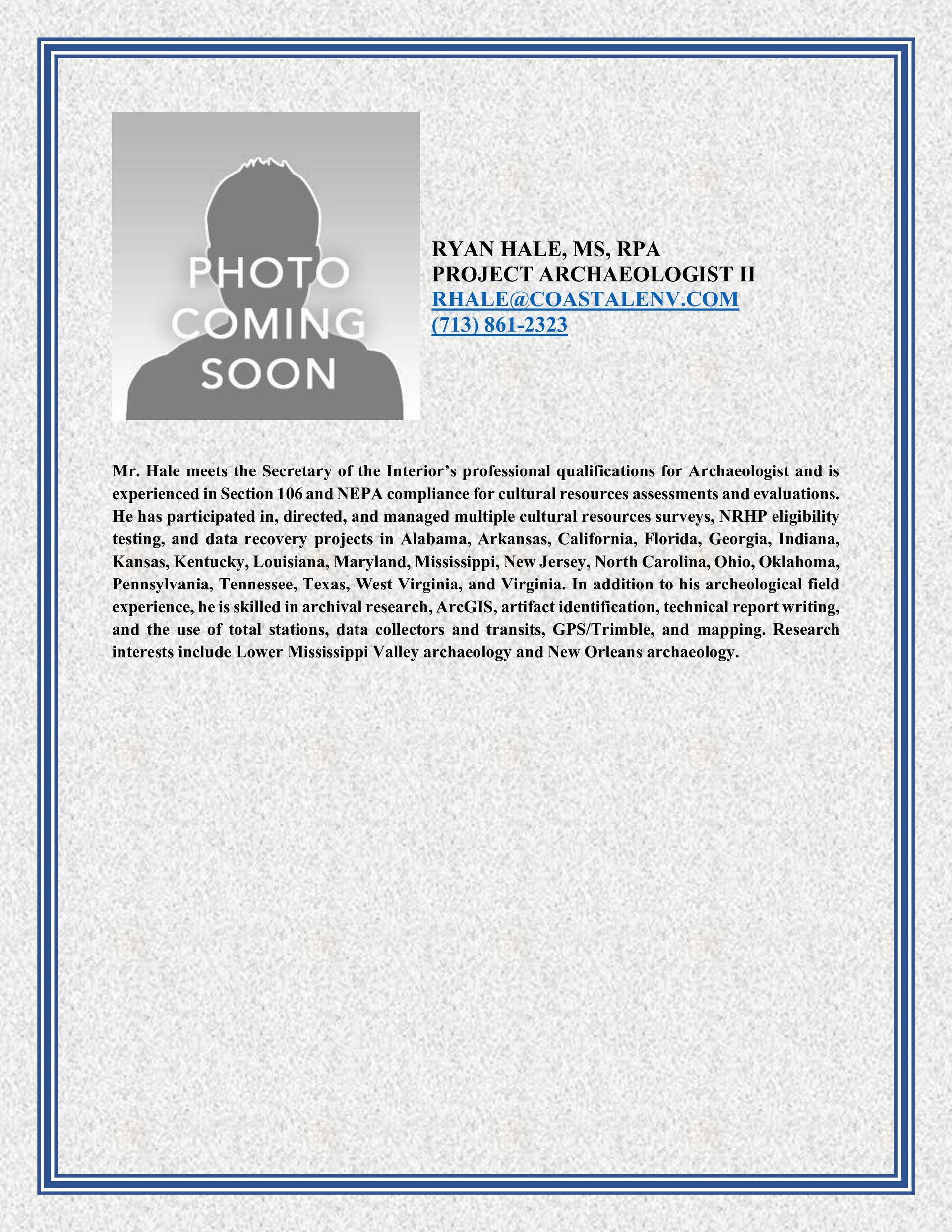 Robert Westrick Bio - Baton Rouge, LA - Coastal Environments, Inc.