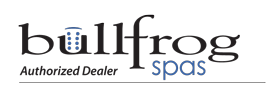 A logo for bullfrog spas is shown on a white background