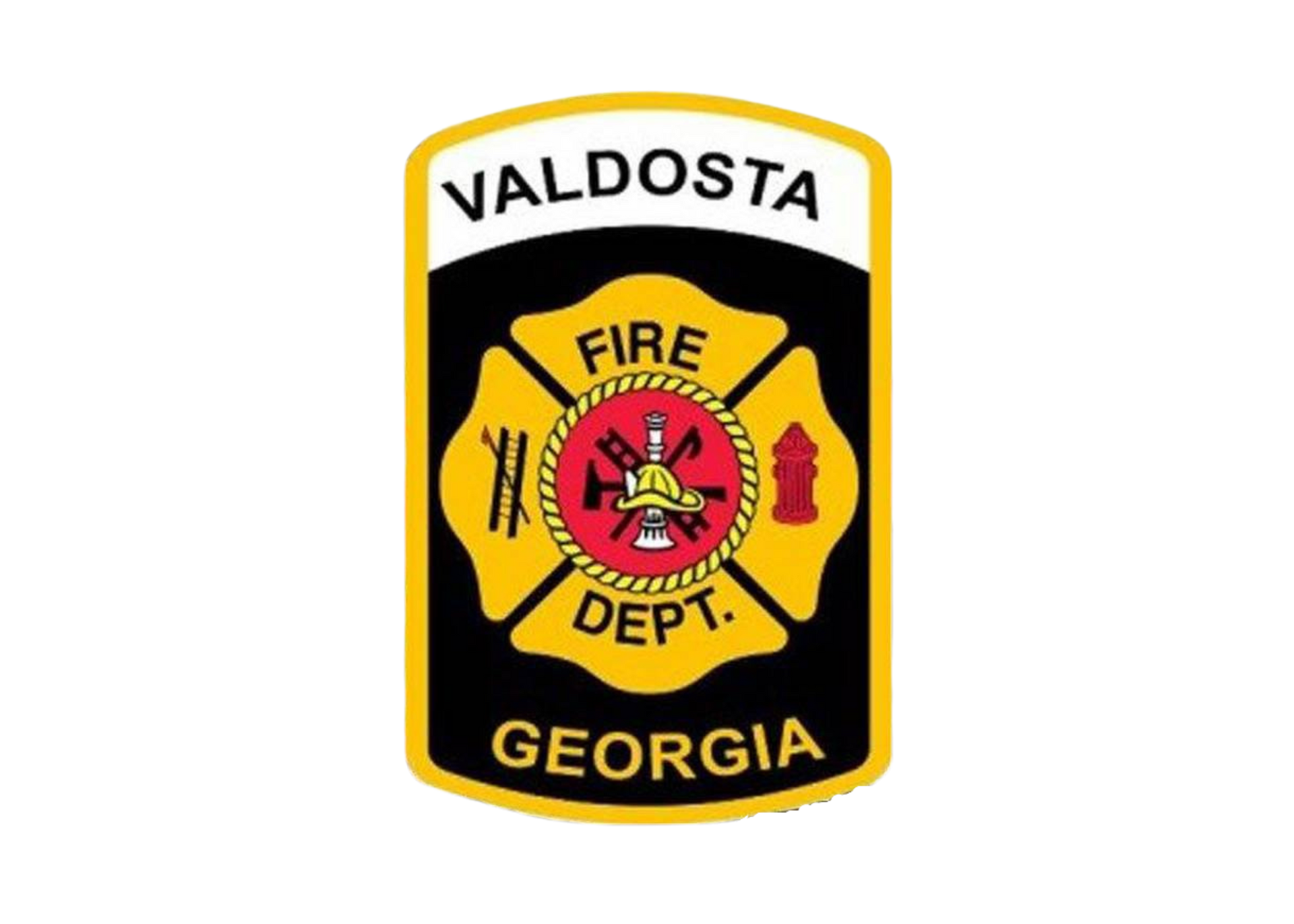 Valdosta, Georgia Fire Department badge: black and yellow with a Maltese cross emblem.