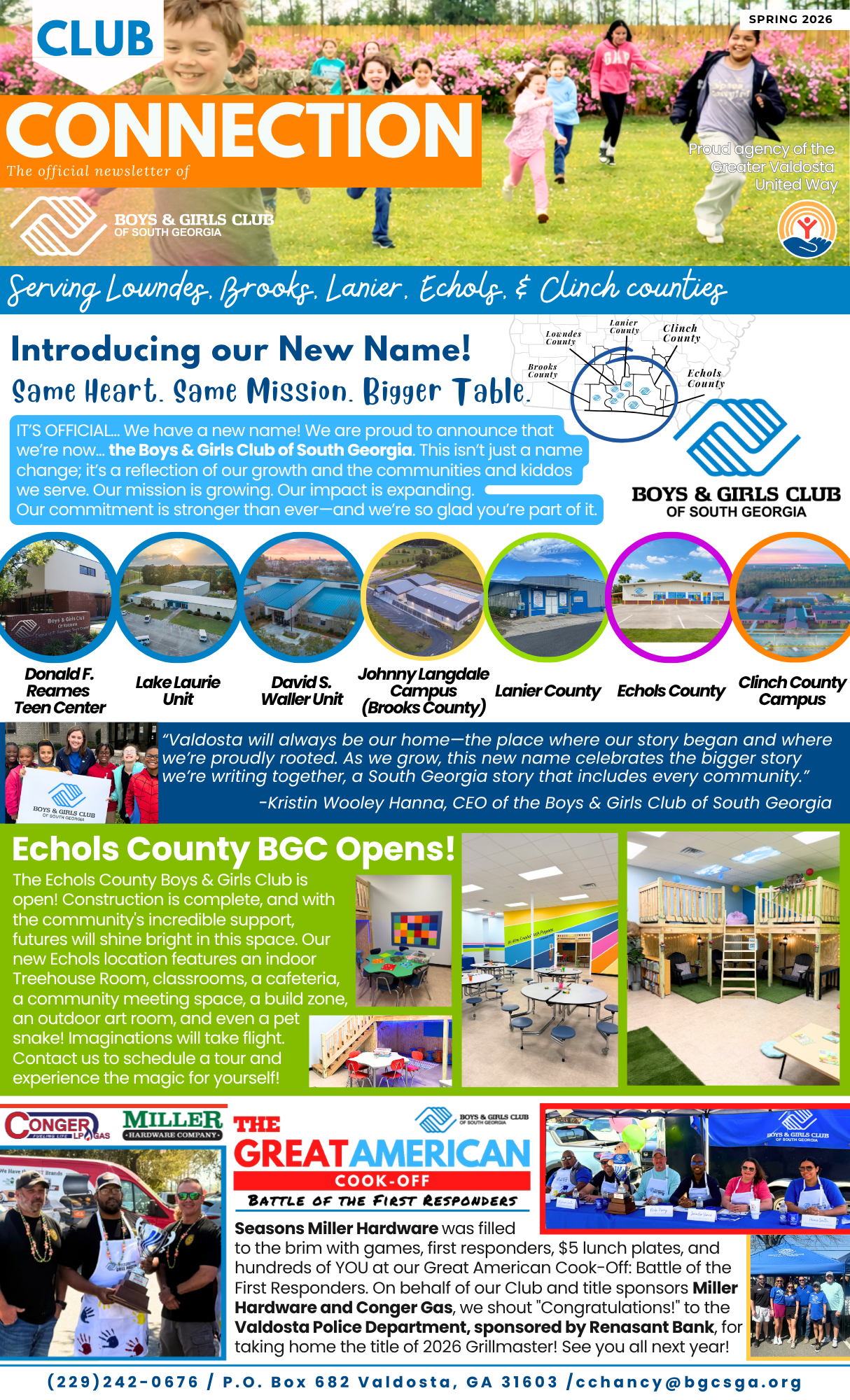 Newsletter page with Boys & Girls Club information, including staff photos and club news.