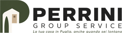 Logo del Gruppo PERRINI in verde scuro e nero con icona di una casa e slogan italiano.