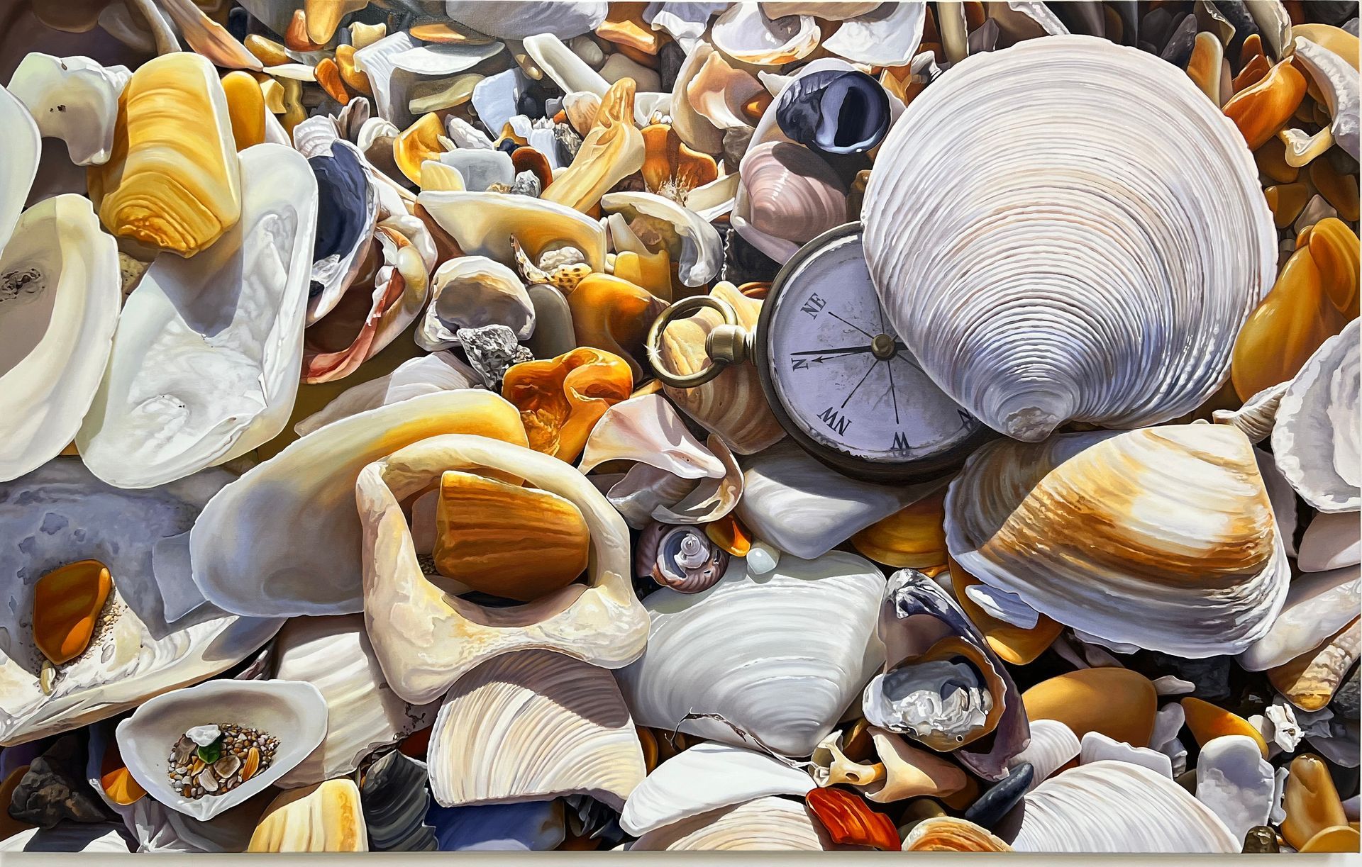Come find me, Oil painting of Shells on a beach