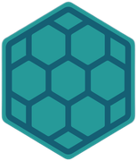 Teal hexagonal honeycomb-style logo with dark teal outlines