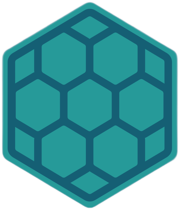 Teal hexagonal honeycomb-style logo with dark teal outlines
