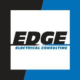 edge electrical consulting, sponsor, black and blue words on white background with blue and black borfer