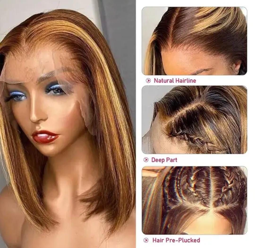 RF368 - 12 Inches 4/27# 13x4 Full Frontal Bob Wig Straight.
