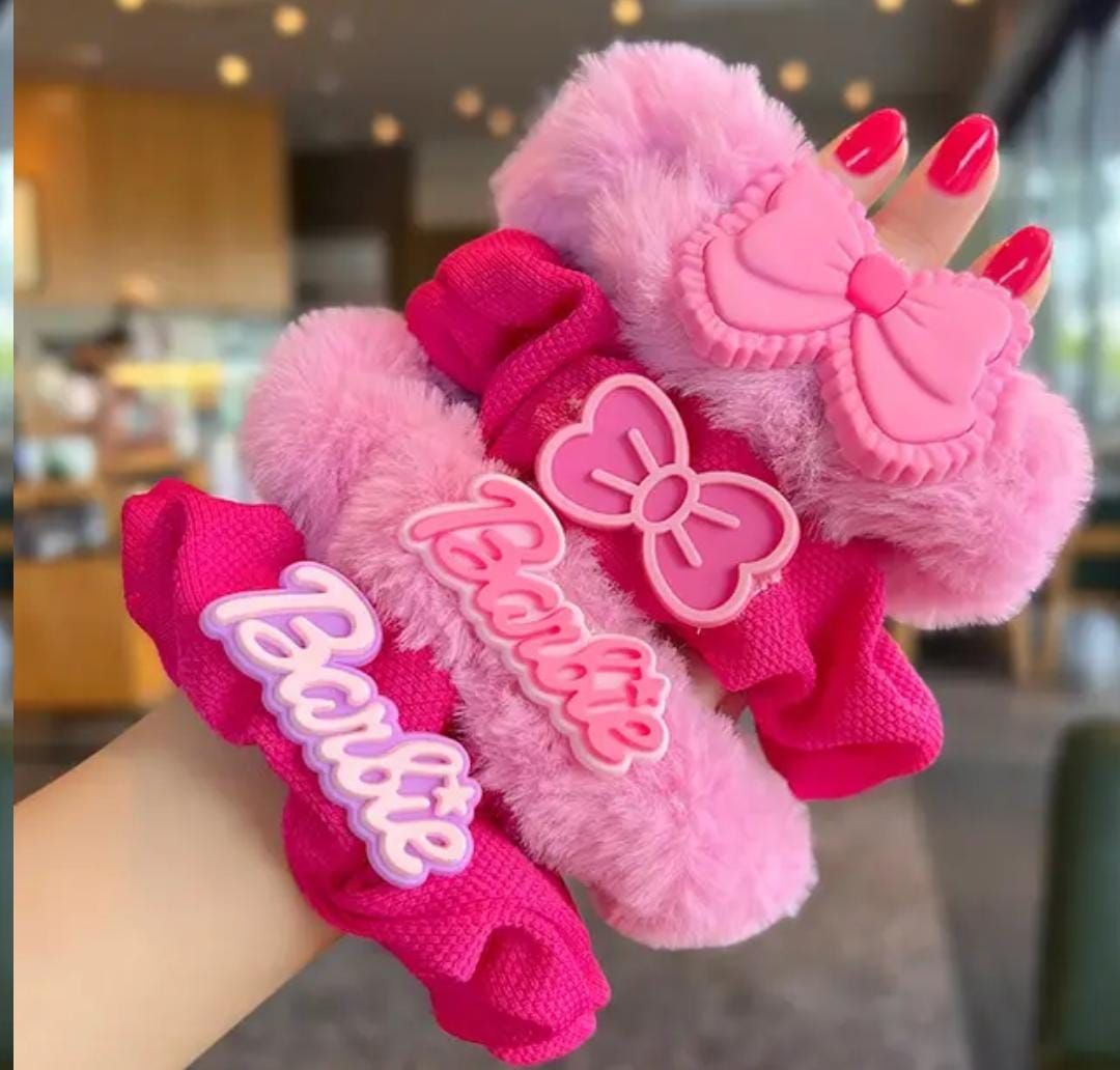 RF368 -Pink and White Rabbit Waffle Scrunchies
