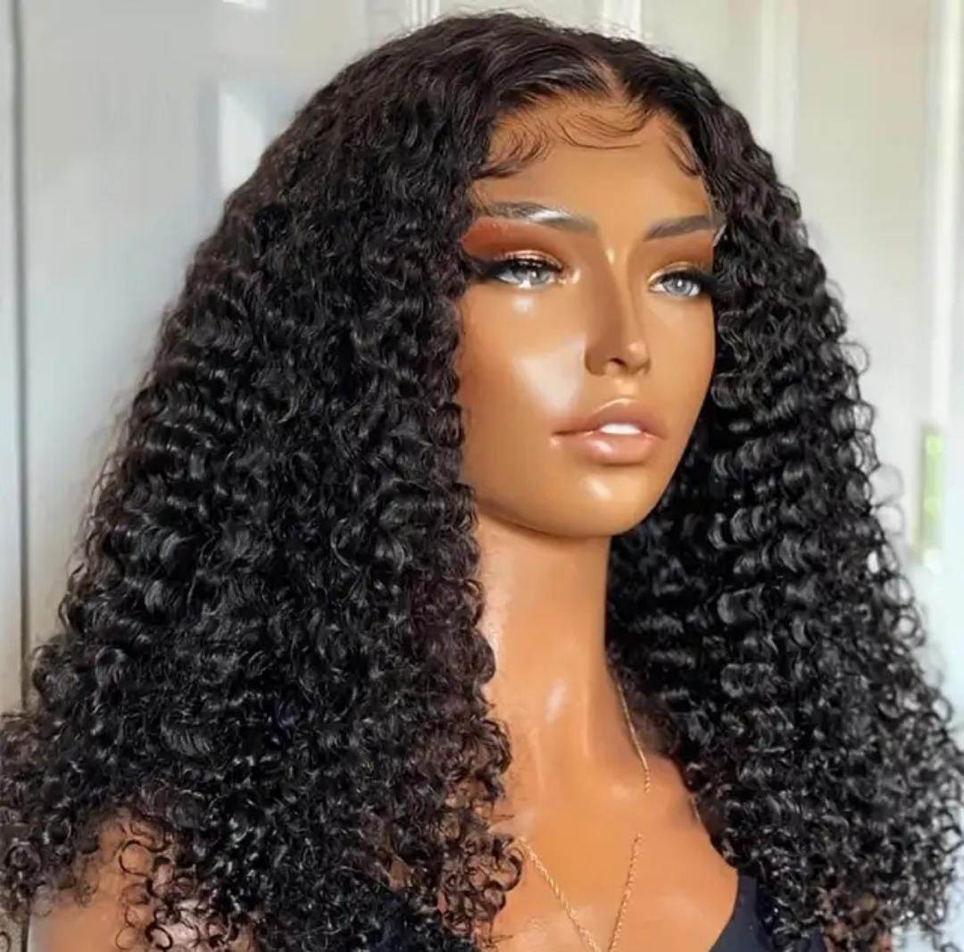 RF368 -28 Inches -Jerry Curl Natural Black 13x4 Transparent HD Frontal Lace Wig.