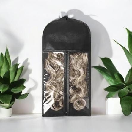 RF368 - 1 Pcs - Large Black Wig Storage Bag with Zipper, and hanger.