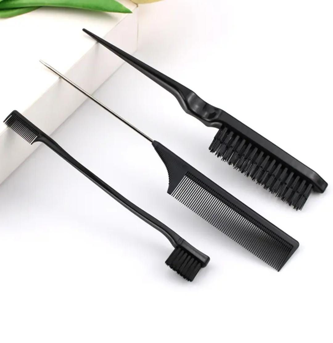 RF368 - 3Pcs Slick Back Hairbrush Set Bristle Hairbrush Edge Control Brush Teasing Comb