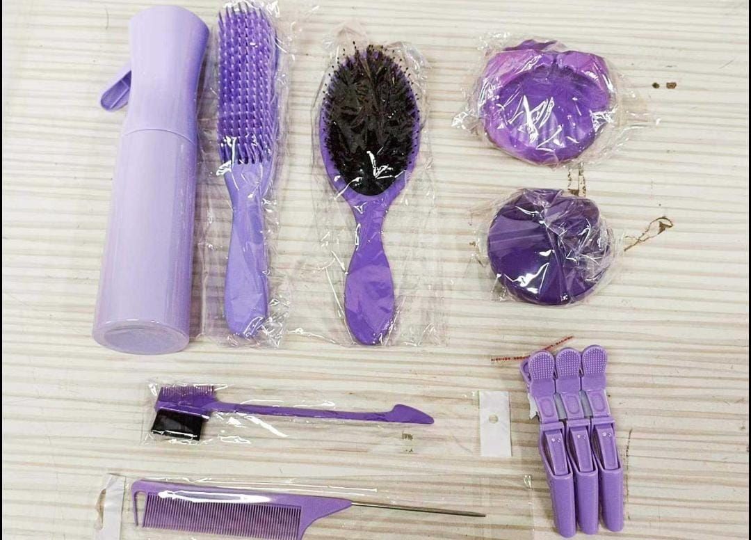 RF368 - Barber Salon Hair Clips Edge Brush Hairbrush and Comb 10 Pcs Set Scalp Massager Detangling Hair