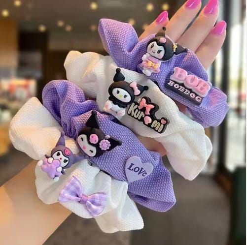 RF368 - Purple and white Rabbit Waffle Scrunchies