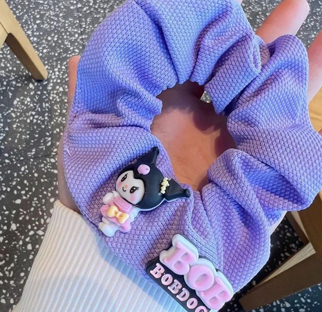 RF368 - Purple and white Rabbit Waffle Scrunchies