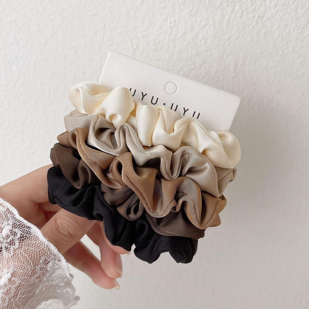 RF368 -5 pcs Set Hair Accessories Mulberry Silk Hair Scrunchies Set (Earthly Colors)