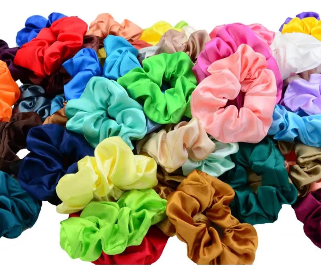 RF368- 4pcs - Satin Silky Ponytail Holder Elastic Hair Accessory.