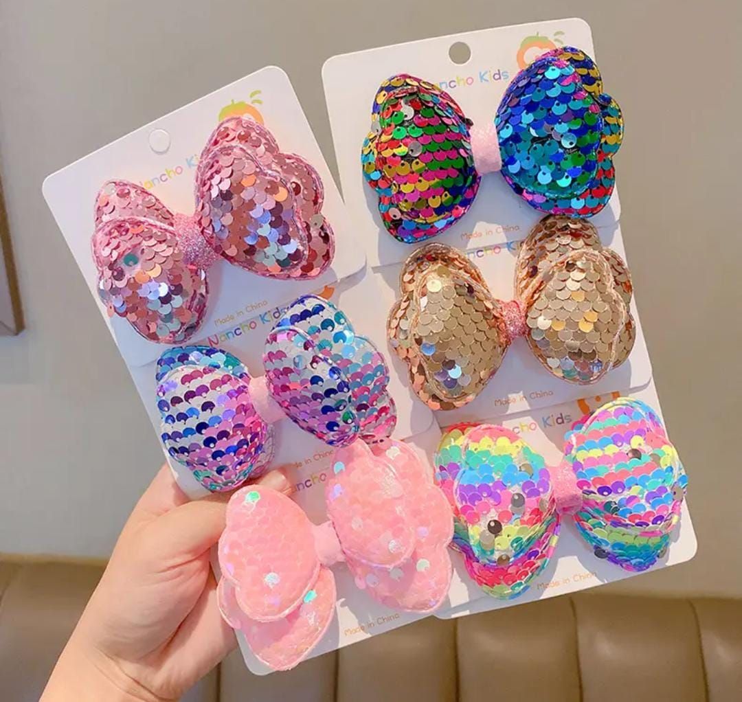 RF368 - 6 pcs -Hot Candy Sequins Bow Butterfly Hairpin/ Ties Hair Band