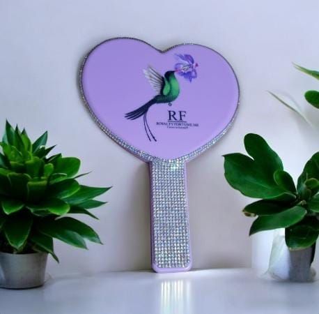 RF368 - Lavender Rhinestone Heart Shape Handle Makeup Mirror .