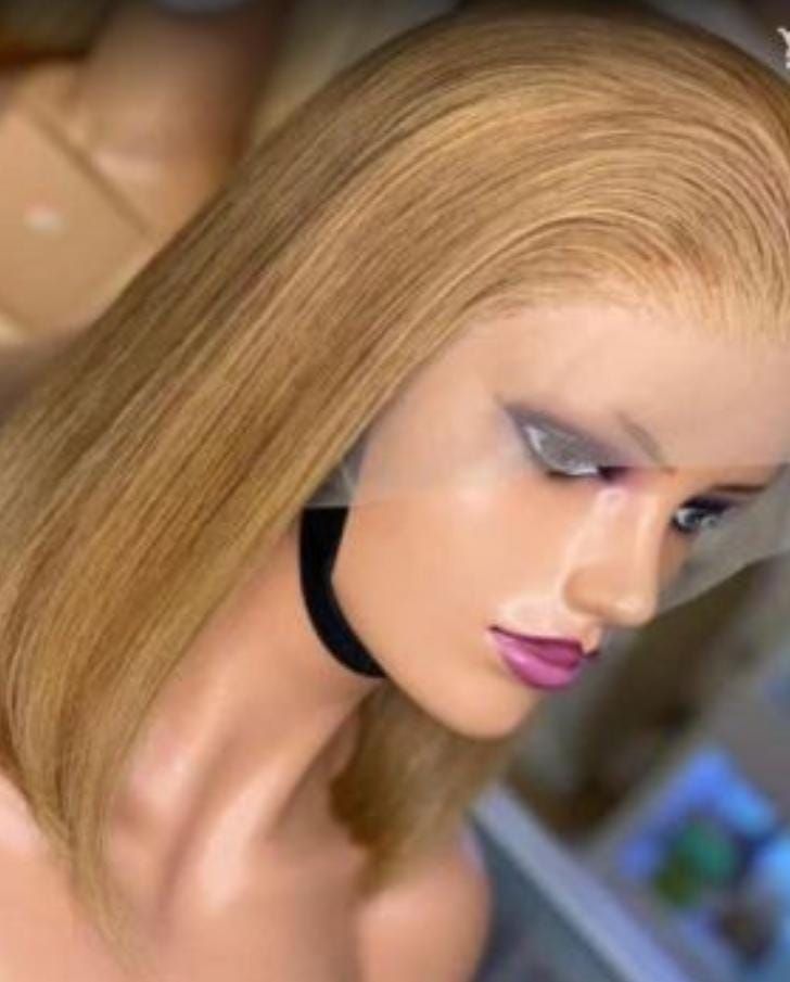 RF368-12 Inch- 27# 13x4 Frontal   Bob Wig Straight Human Hair, 180% Density.