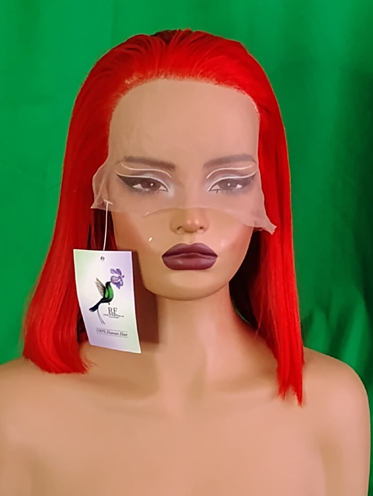 RF368 - 12 Inches 13x4 HD Transparent Lace Wig   Fire Red Straight Bob