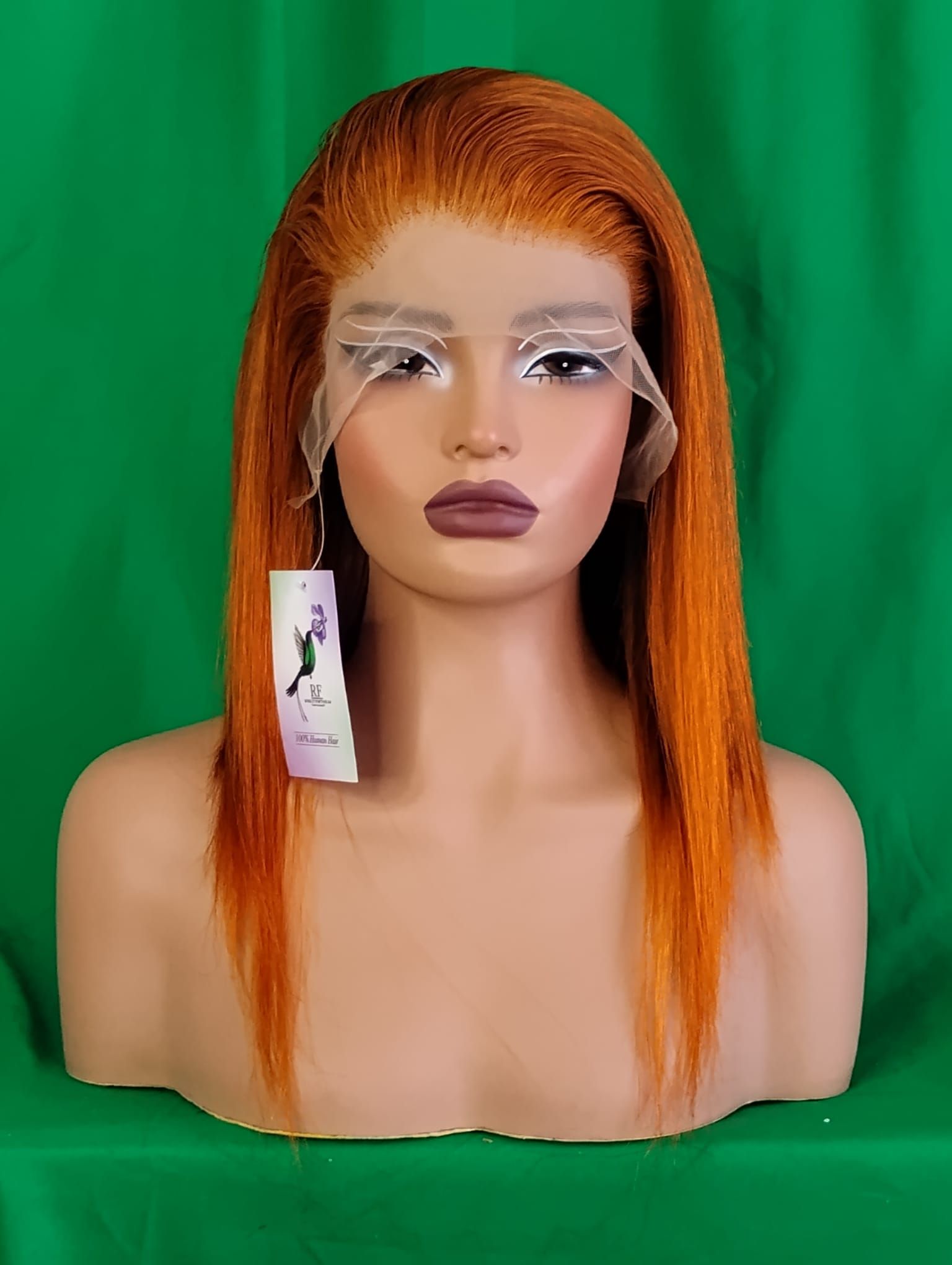 RF368 - 12 Inches 13x4 HD Transparent Lace Wig   Ginger Straight Bob