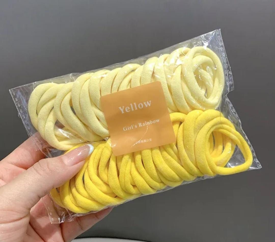 RF368 - 50 Pcs/Pack Bright Yellow Light-Yellow Elastic Hair Ties, Elastic Seamless Hair Tie for Women and Girls Daily Wear.