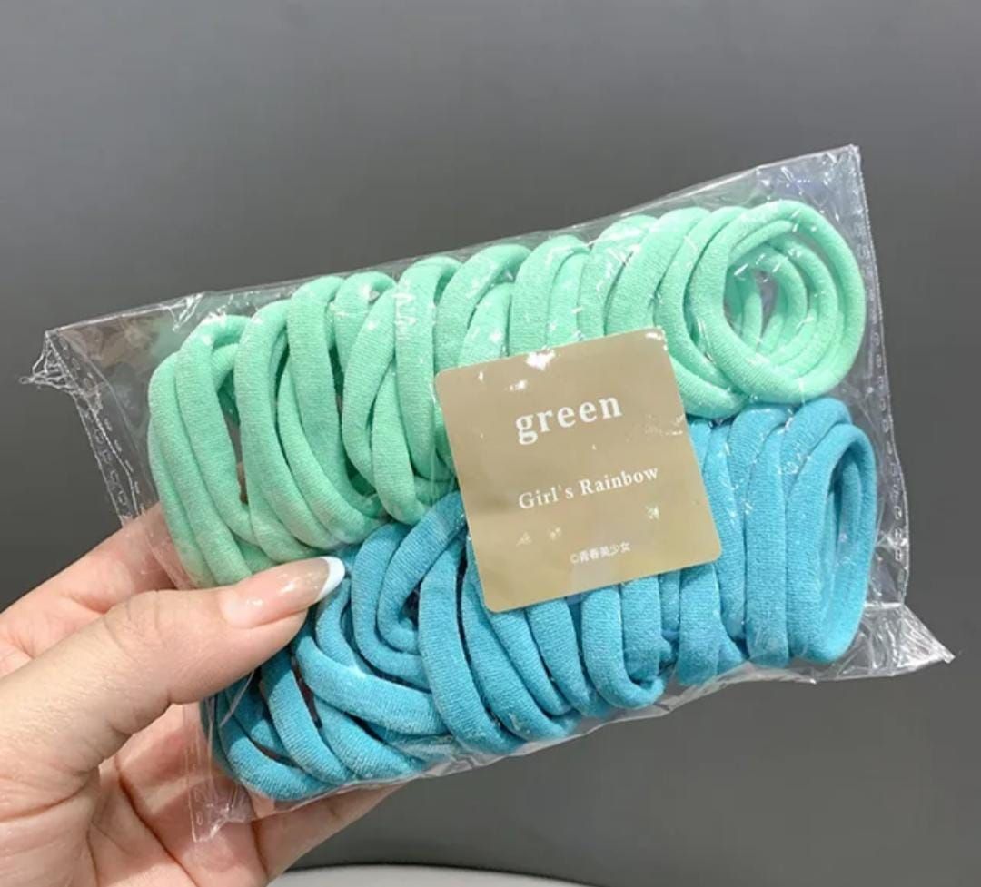 RF368 - 50 Pcs/Pack Light Green and Baby Blue Elastic Hair Ties, Elastic Seamless Hair Tie for Women and Girls Daily Wear.