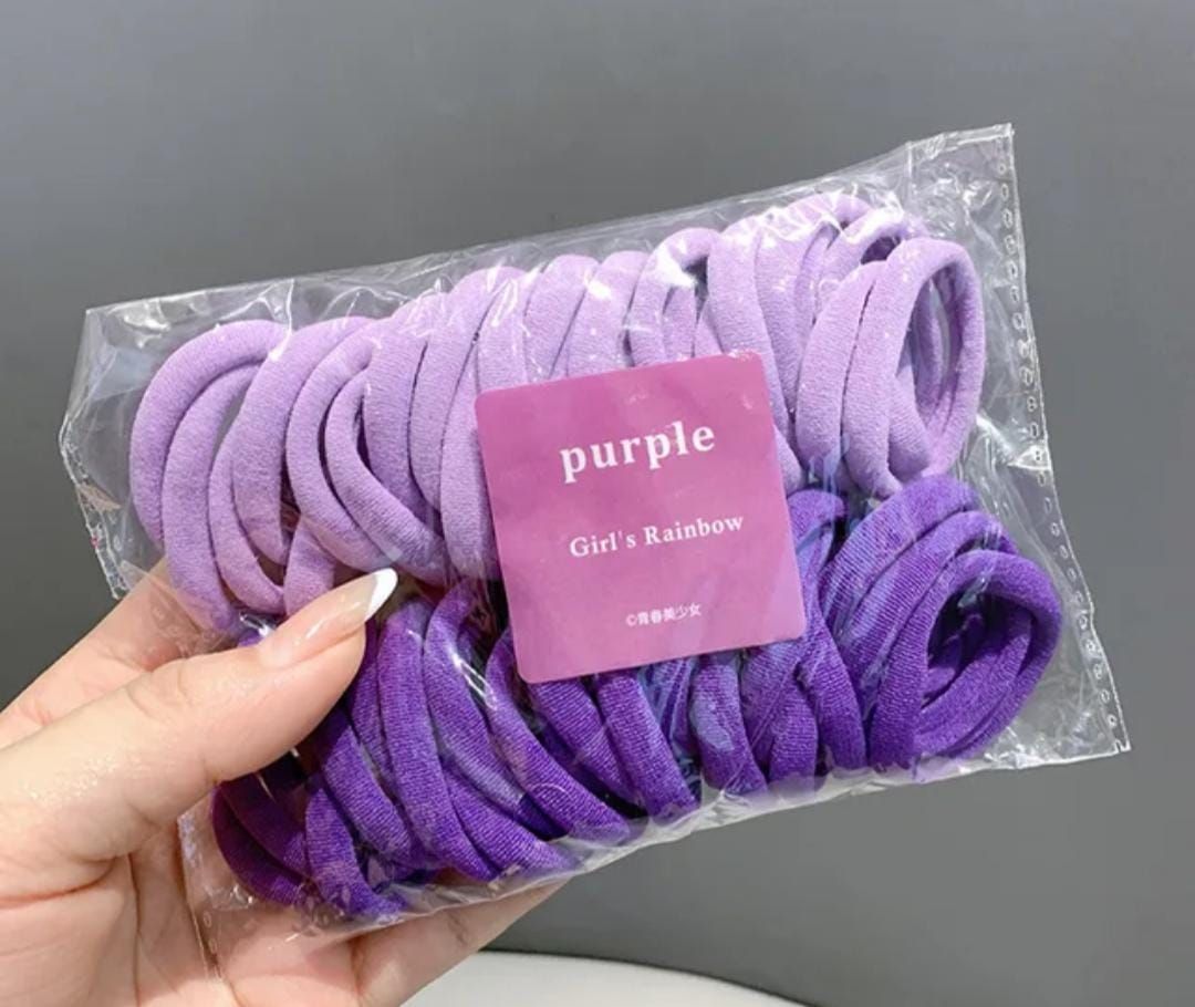 RF368 - 50 Pcs/Pack Bright Purple, and Lavender Elastic Hair Ties, Elastic Seamless Hair Tie for Women and Girls Daily Wear.