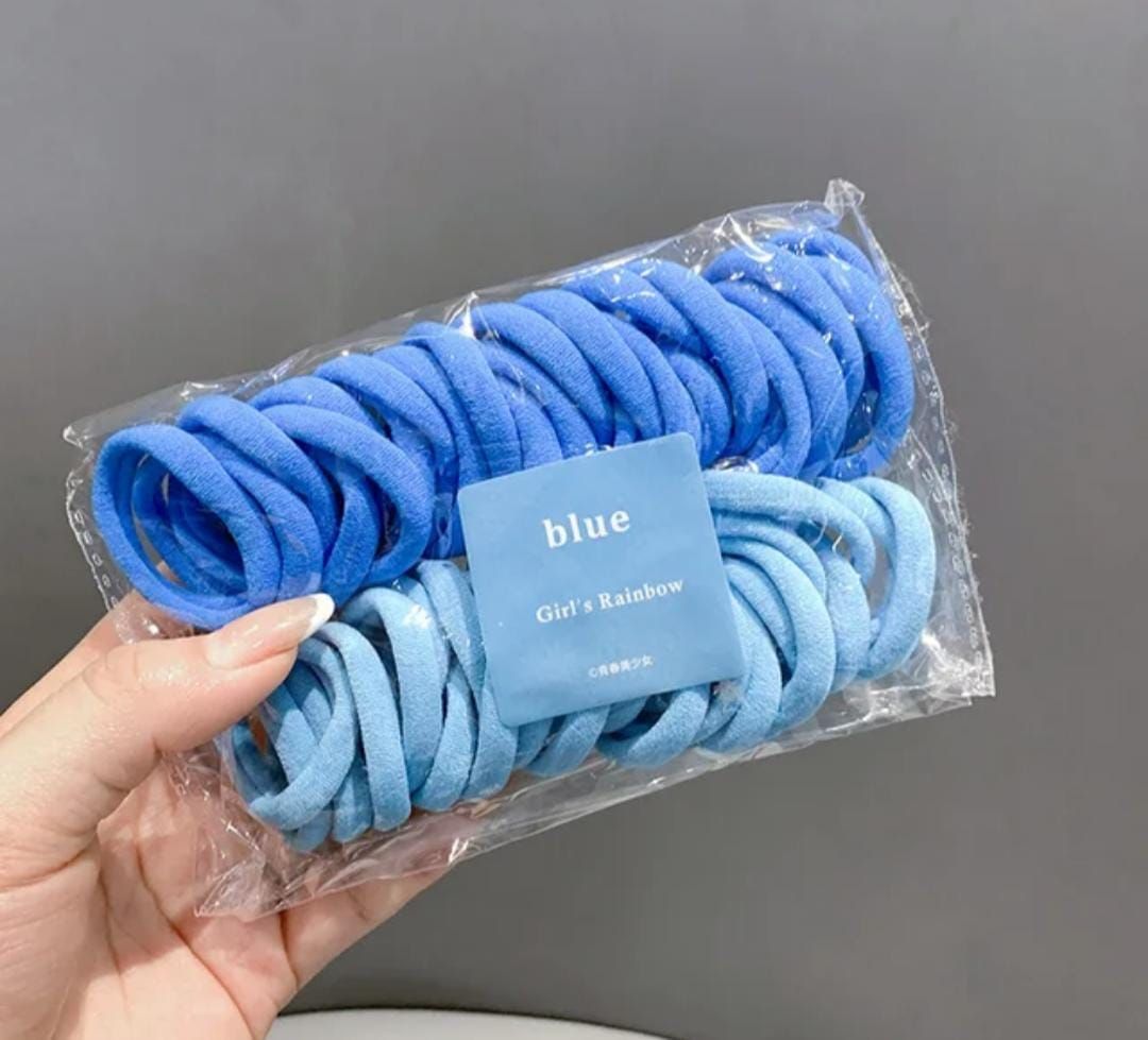 RF368 - 50 Pcs/Pack  Light Blue and  Ocean Blue Hair Ties, Elastic Seamless Hair Tie for Women and Girls Daily Wear.