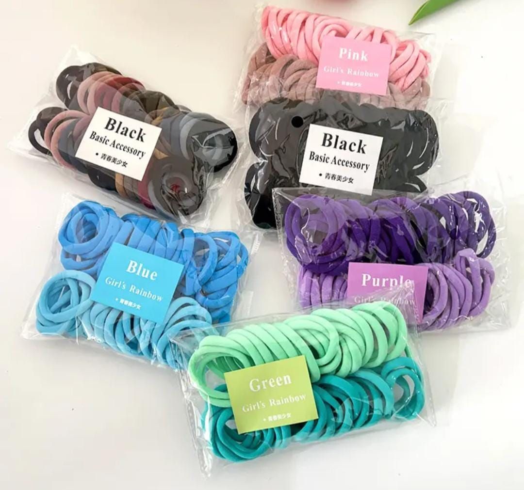 RF368 - 50 Pcs/Pack Mix  Bag Elastic Hair Ties, Elastic Seamless Hair Tie for Women and Girls Daily Wear.