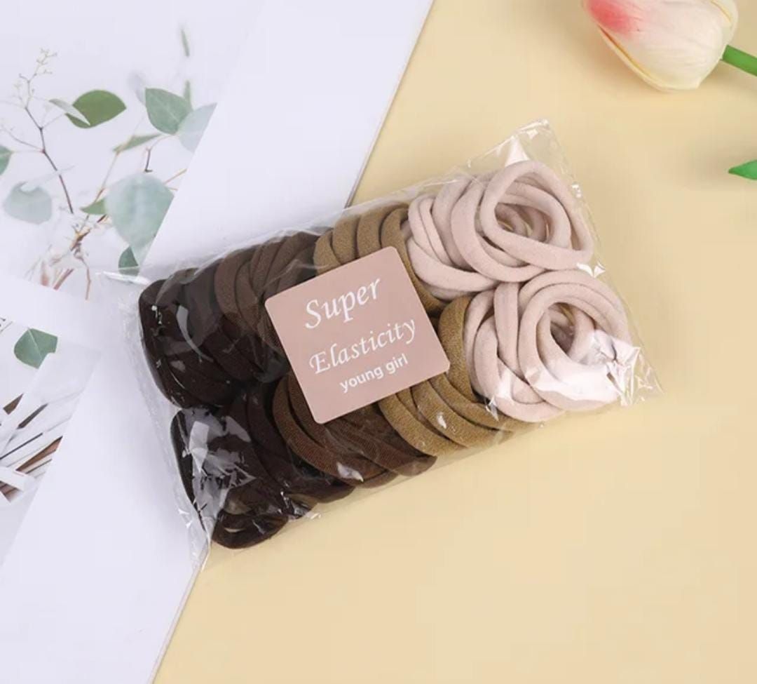 RF368 - 50 Pcs/Pack Light Brown, Dark Brown , and Nude Elastic Hair Ties, Elastic Seamless Hair Tie for Women and Girls Daily Wear.