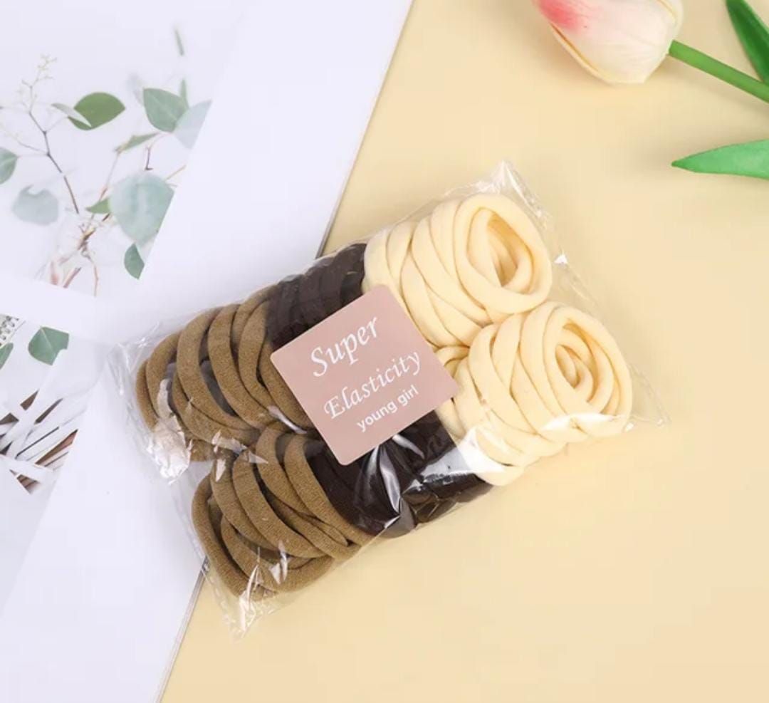 RF368 - 50 Pcs/ Pack Brown, Cream Nude Elastic Hair Ties, Elastic Seamless Hair Tie for Women and Girls Daily Wear.
