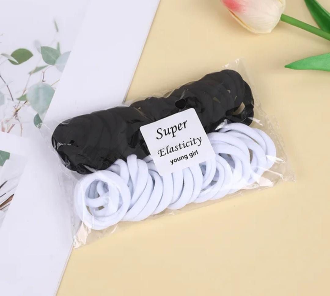 RF368 - 50 Pcs/Pack Black and White Elastic Hair Ties, Elastic Seamless Hair Tie for Women and Girls Daily Wear.