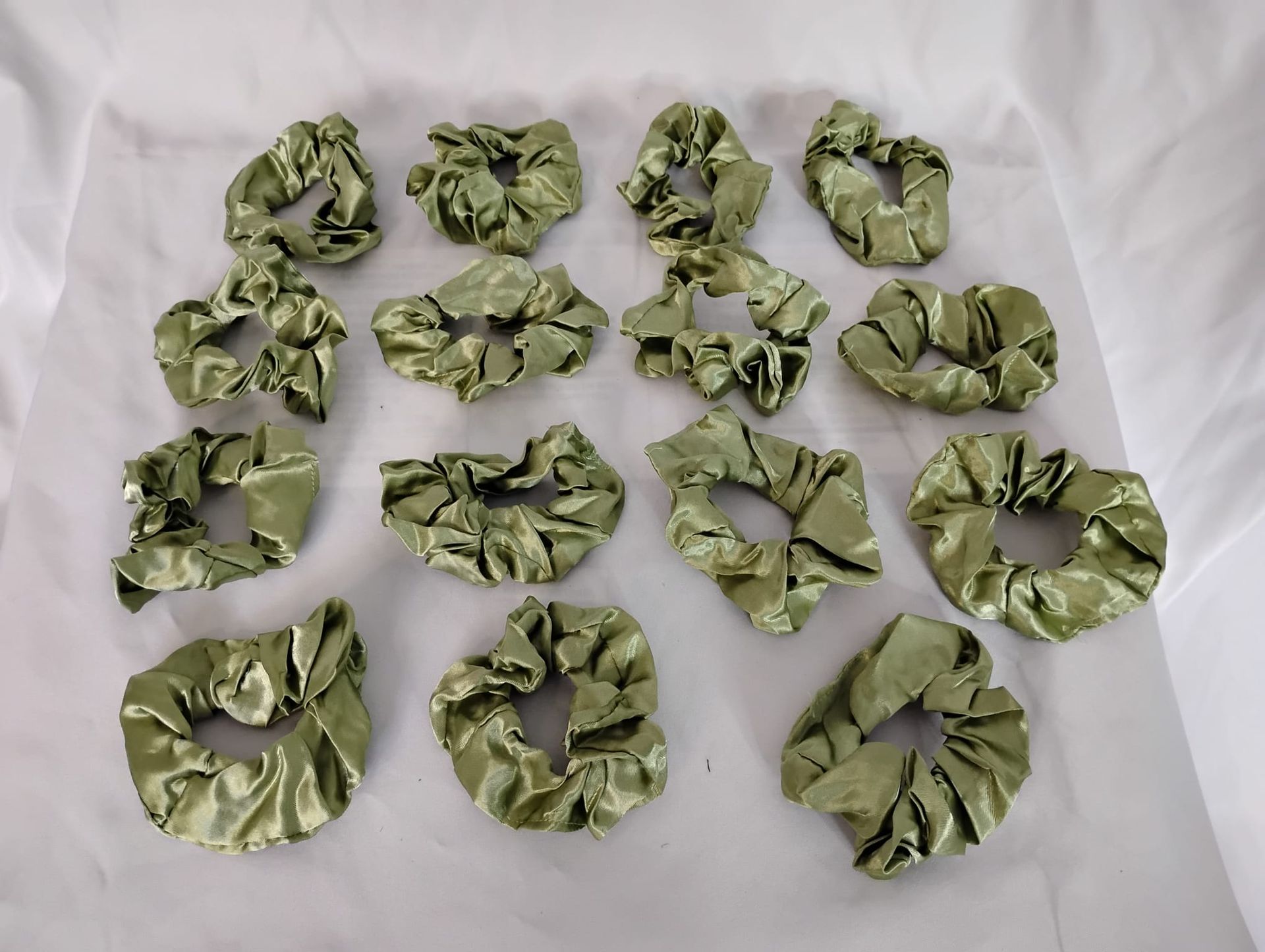 RF368 -6 Satin /Silk Moss Green Scrunchie.
