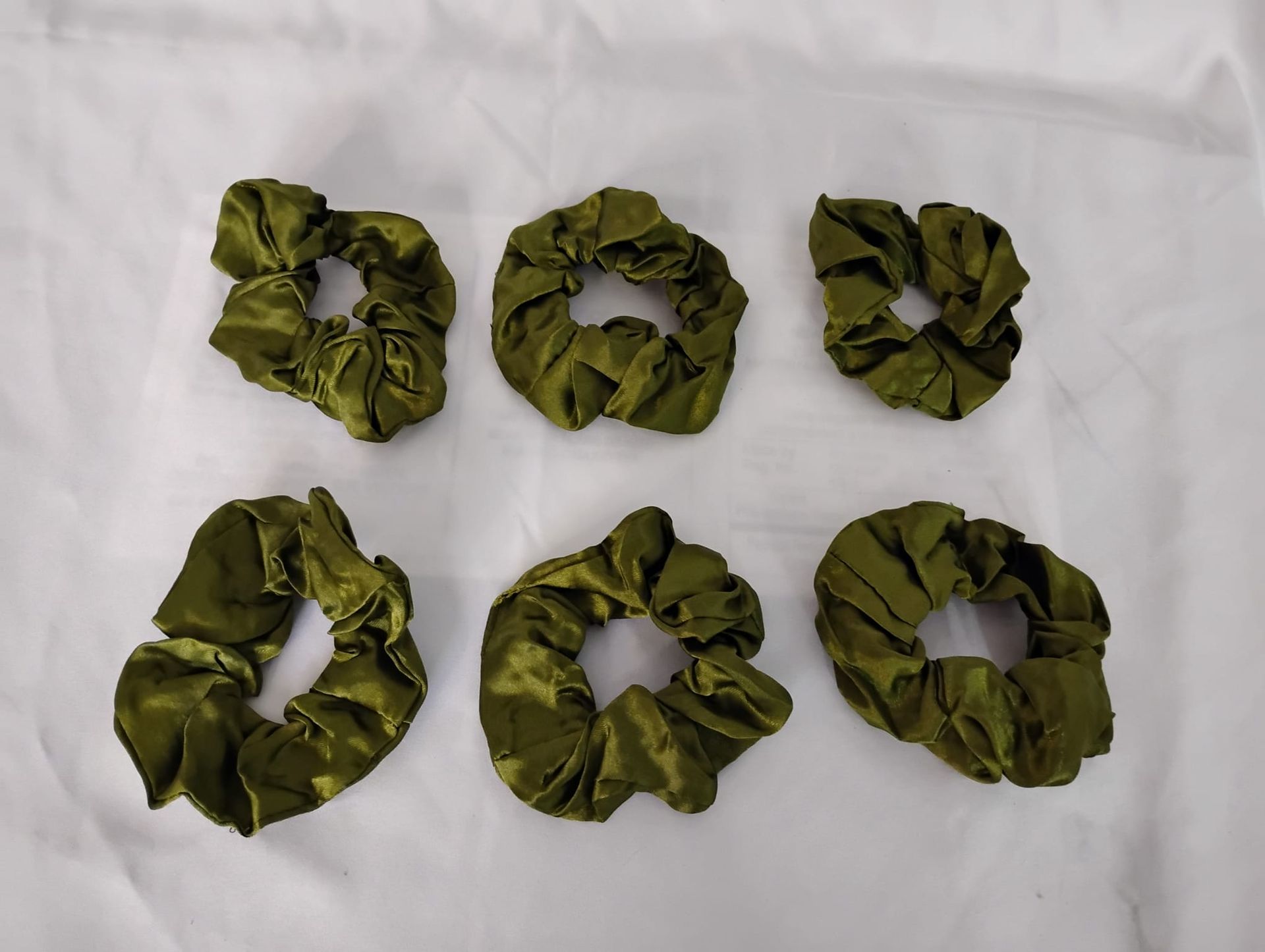 RF368 -6 Satin/ Silk Army Green Scrunchie.
