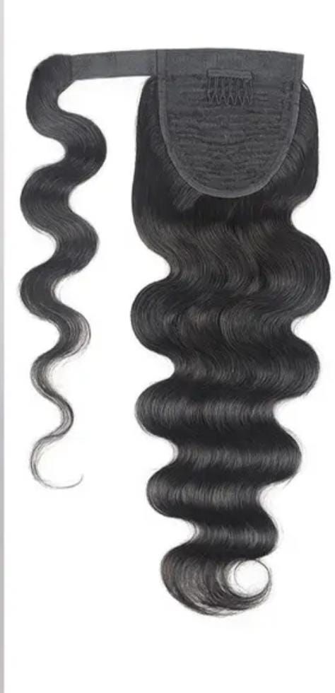 RF368 - 18 Body Wave Ponytail Natural Black Human Hair Extension.