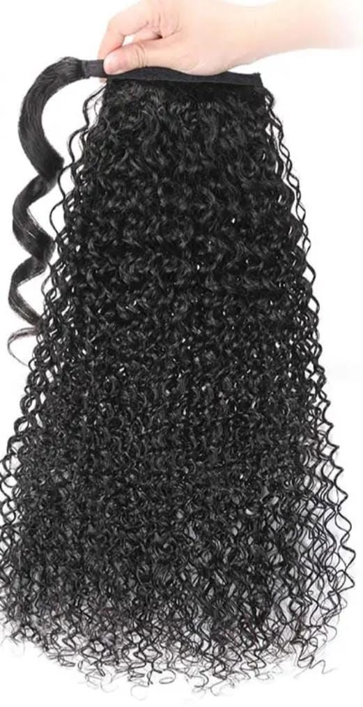 RF368 - 18 Ponytail Jerry Curls Natural Black Human Hair Extension.