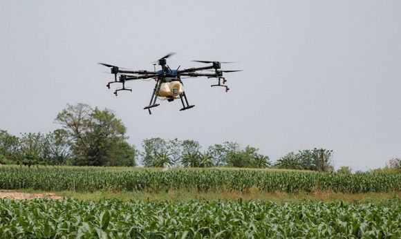 drone flying in open field