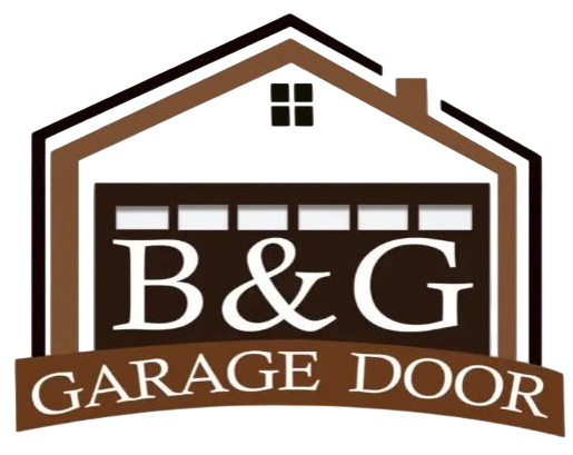 B&G Garage Door logo in brown and white with a stylized garage and house roof icon