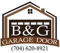 B&G Garage Door logo in brown and white with a stylized garage and house roof icon