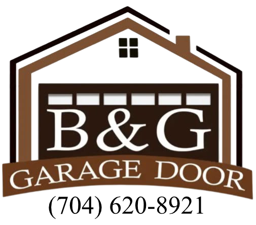 B&G Garage Door logo in brown and white with a stylized garage and house roof icon