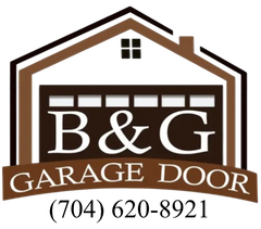 B&G Garage Door logo in brown and white with a stylized garage and house roof icon