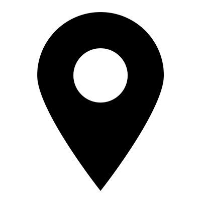 Black map pin location icon on a white background