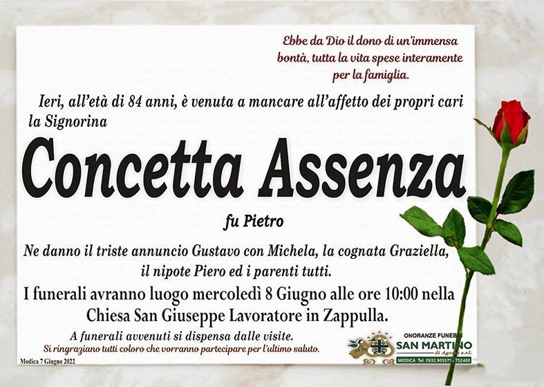 necrologio Concetta Assenza