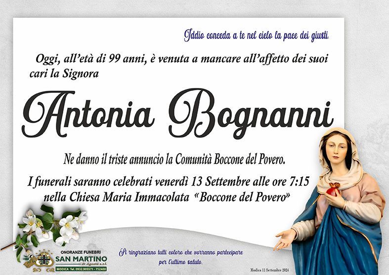necrologio Antonia Bognanni