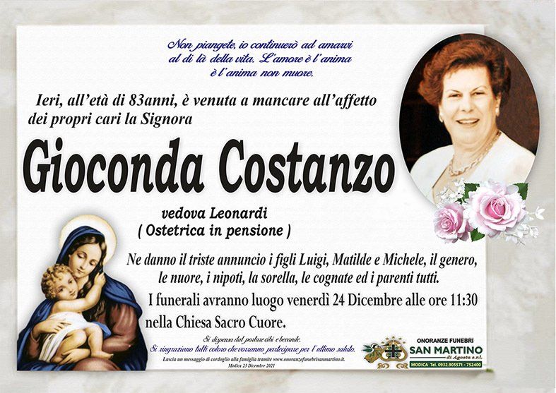 necrologio Gioconda Costanzo