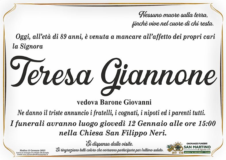 necrologio Teresa Giannone