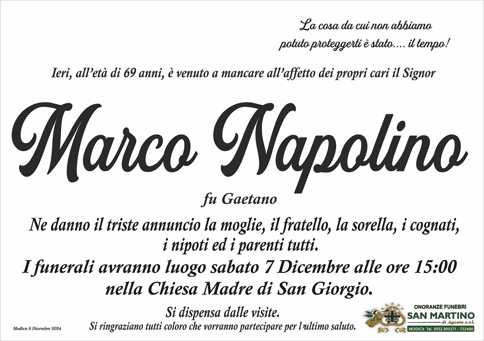 necrologio Marco Napolino