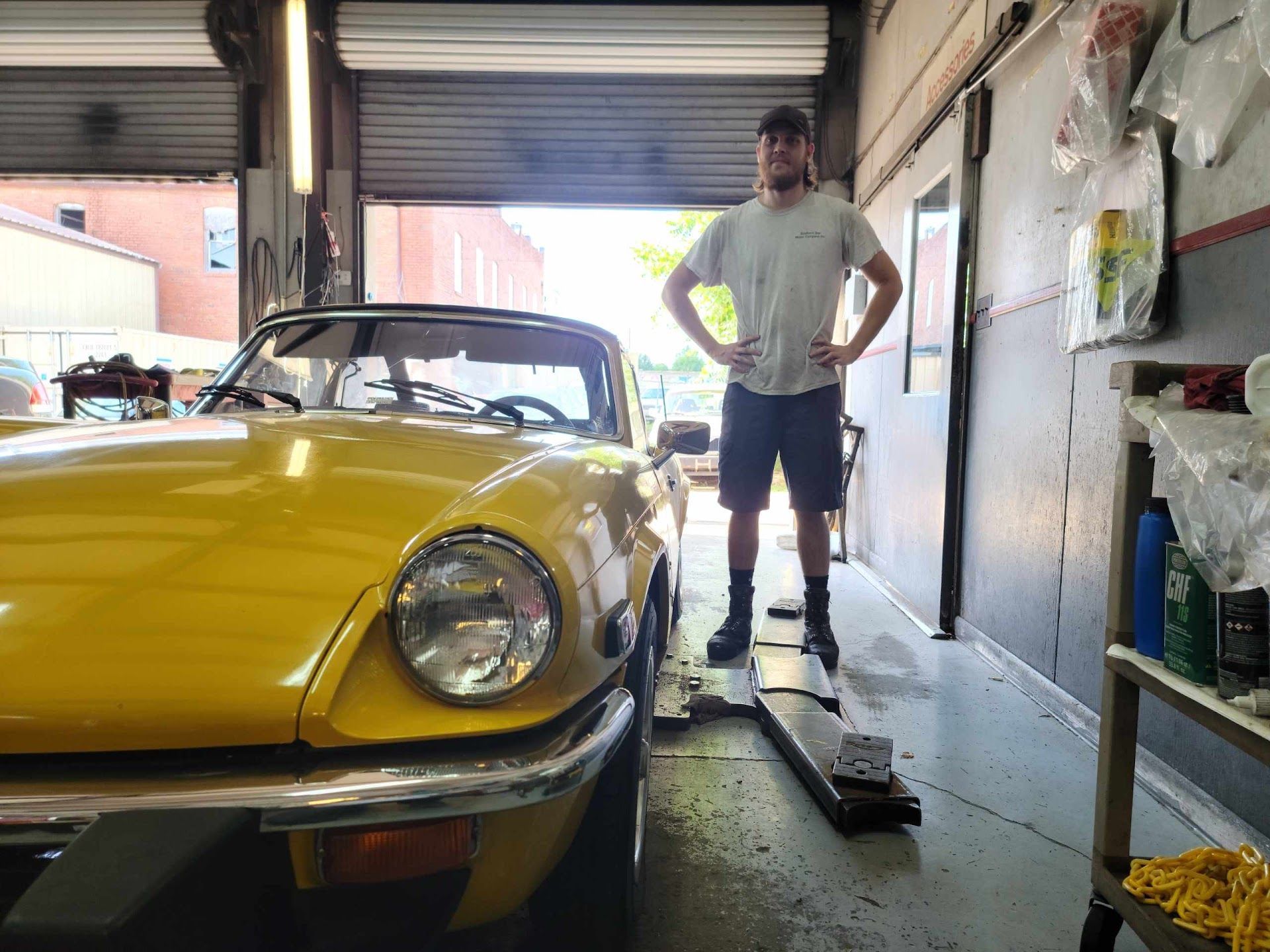 Yellow Car in Garage | Southern Star Autoworks