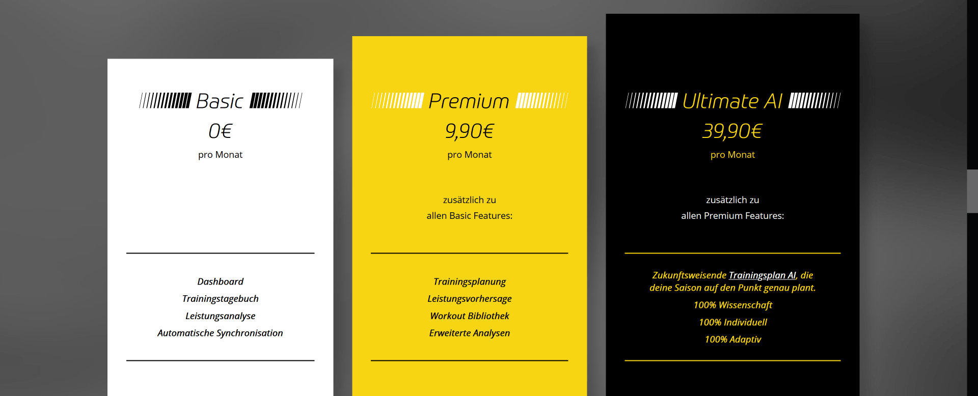 PerfectPace - Abomodelle für Athleten (Basic, Premium, Ultimate AI) PerfectPace - Abomodelle für Athleten (Basic, Premium, Ultimate AI)